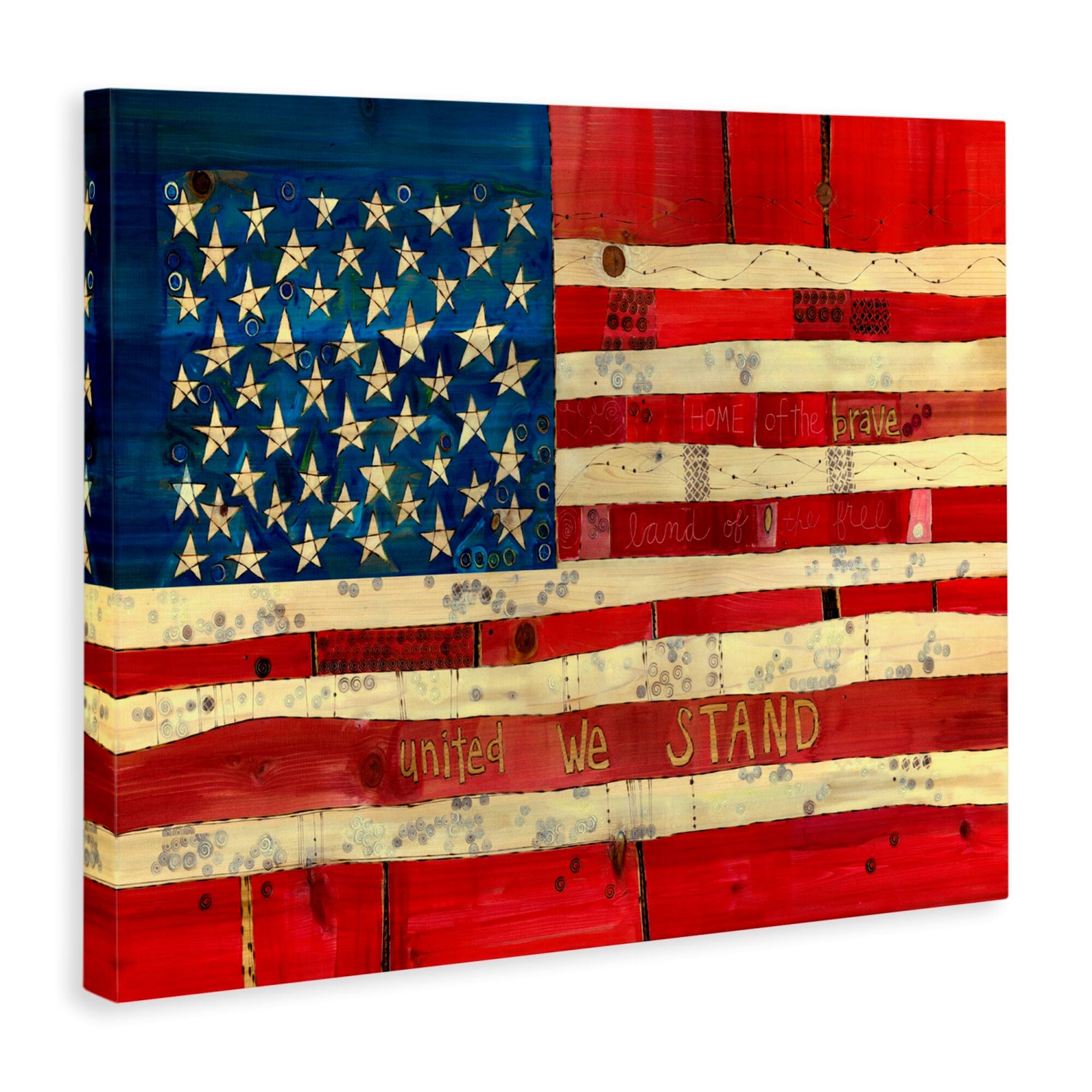 Stupell Industries United We Stand Independence Day Festive American Flag Canvas Wall Art